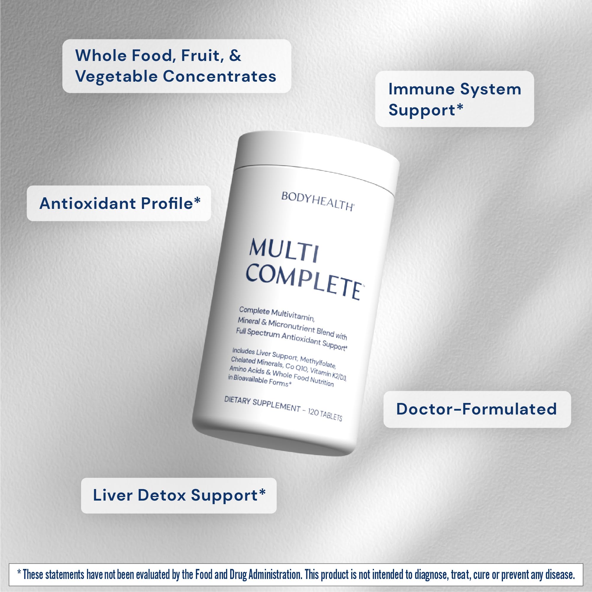 BodyHealth primer plano de la etiqueta con lista de ingredientes para transparencia nutricional