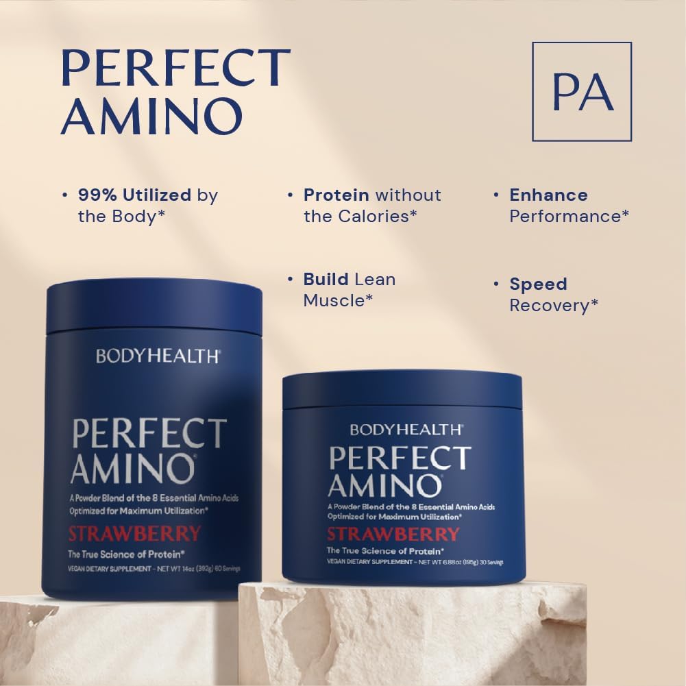 BodyHealth etiqueta nutricional de PerfectAmino destacando aminoácidos y pureza