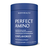 BodyHealth PerfectAmino envase frontal mostrando diseño y porciones, ideal para elegir suplemento