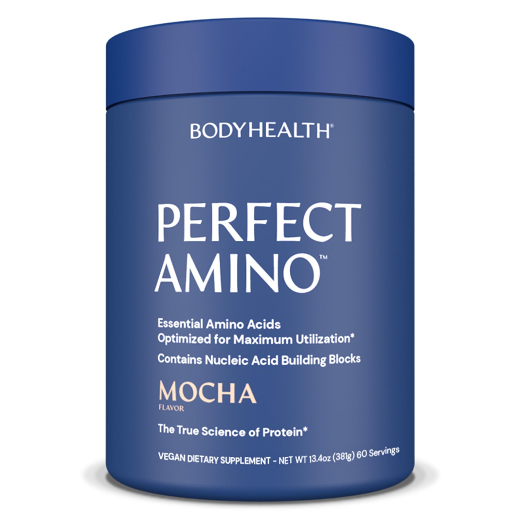 BodyHealth envase frontal PerfectAmino mostrando etiqueta clara y beneficios