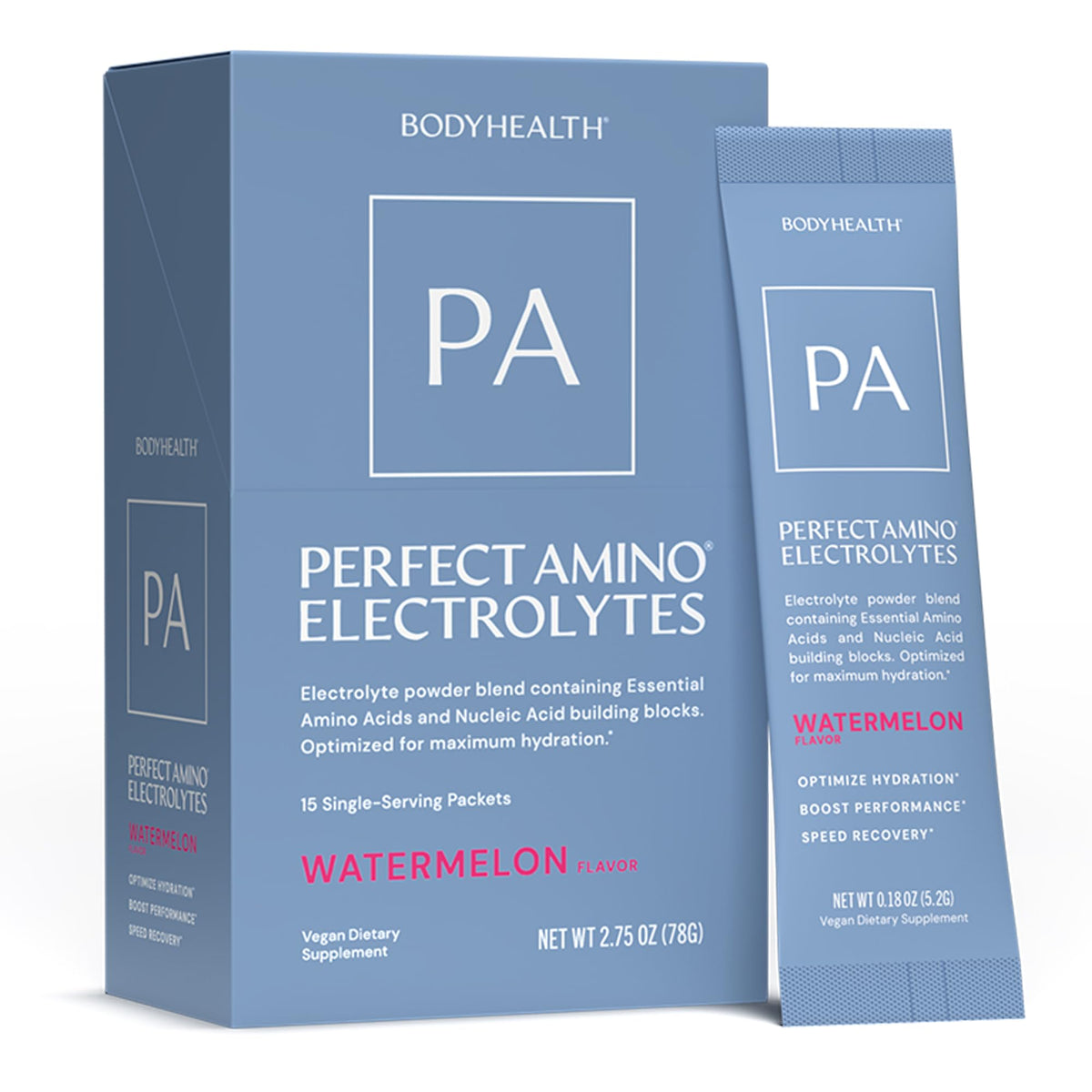 BodyHealth envase frontal mostrando sticks y beneficios de hidratación