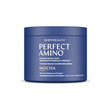 BodyHealth envase frontal de PerfectAmino mocha con etiqueta clara y raciones visibles