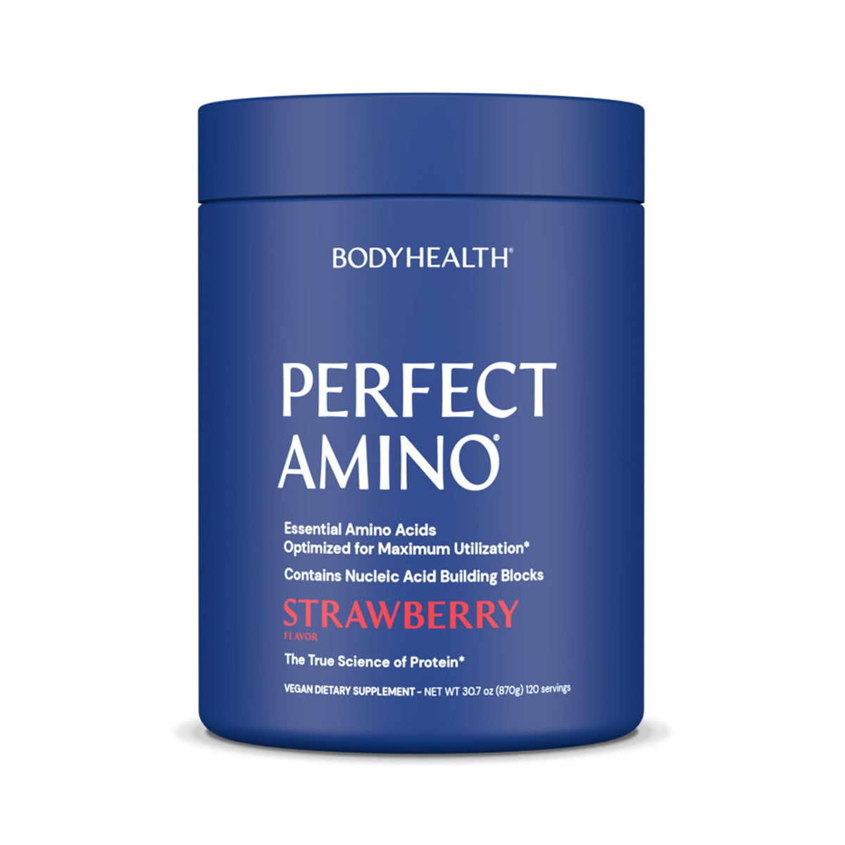 BodyHealth envase frontal PerfectAmino fresa, clara identificación y beneficios