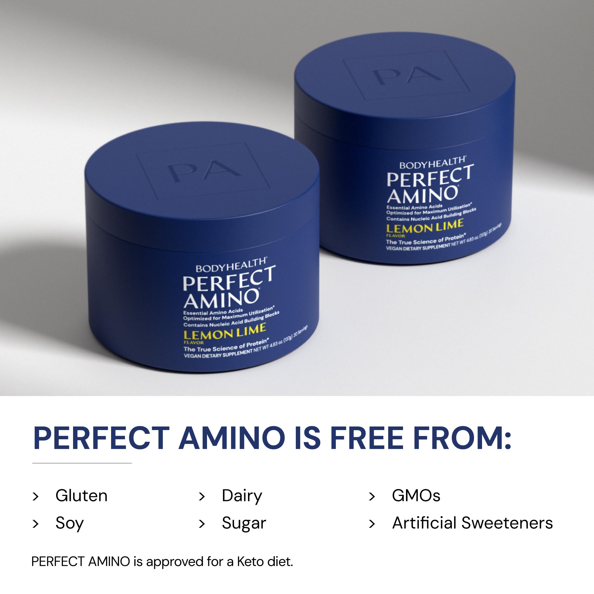 BodyHealth PerfectAmino vaso en uso, deportista bebiendo para recuperación y energía