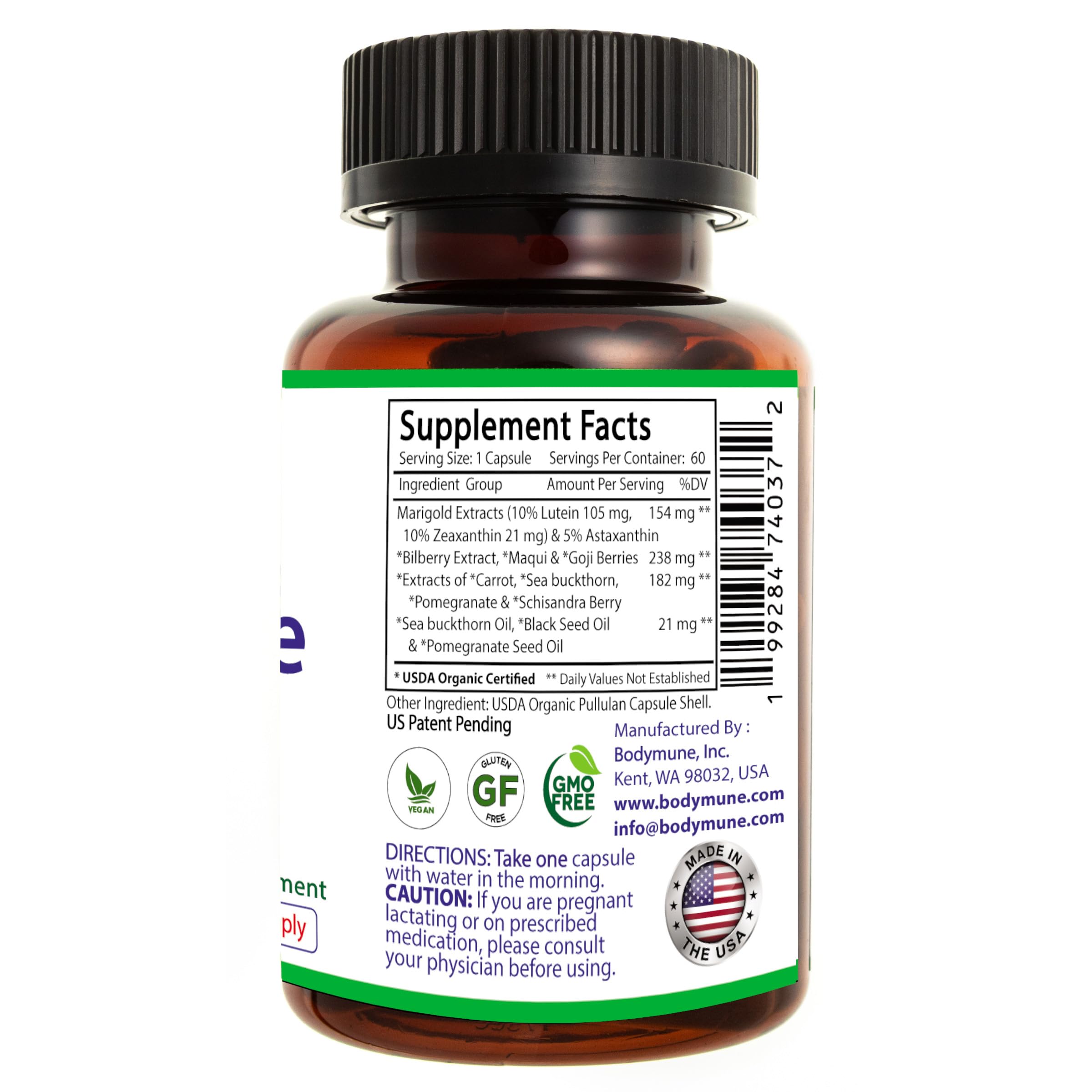 Bodymune EyeCare etiqueta con ingredientes clave y certificaciones claras