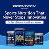 Escena lifestyle con botella y envase BodyTech creatina integrada en rutina diaria