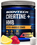 Envase BodyTech Creatine + HMB frente mostrando diseño y sabor fresa-limonada
