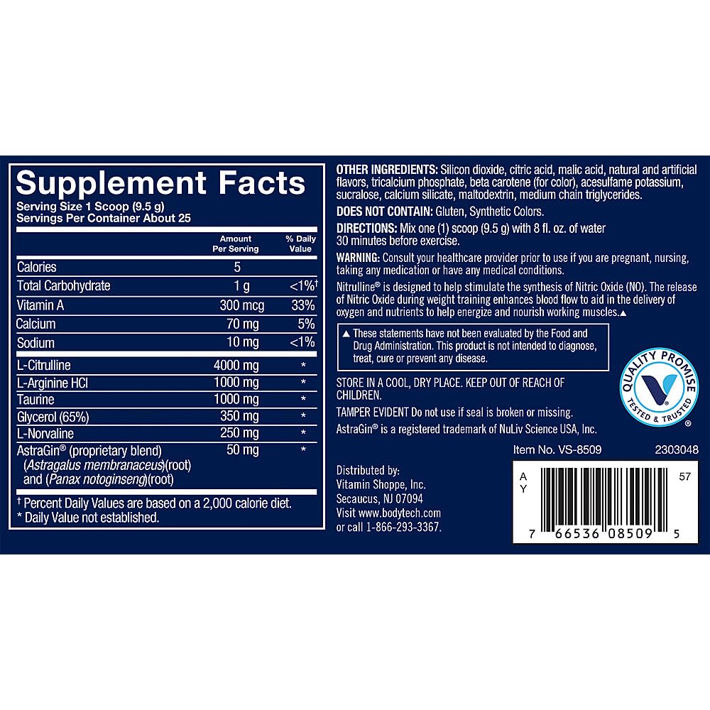 BodyTech polvo de nitrulline textura cercana para mezcla rápida y disolución