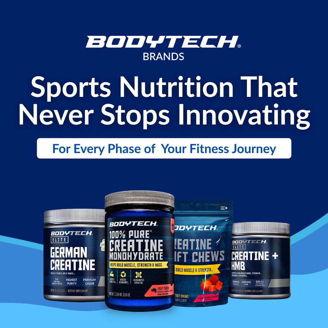 Escena en gimnasio con atleta usando BodyTech creatina antes de una serie intensa