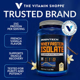 Etiqueta nutricional de BodyTech Whey mostrando proteínas por servicio y datos clave