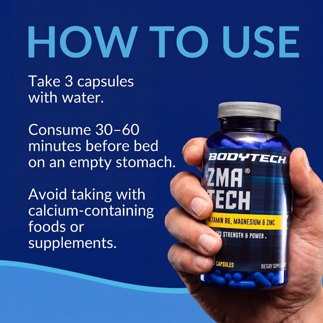 Etiqueta nutricional BodyTech ZMA Tech destacando la fórmula limpia y sin aditivos