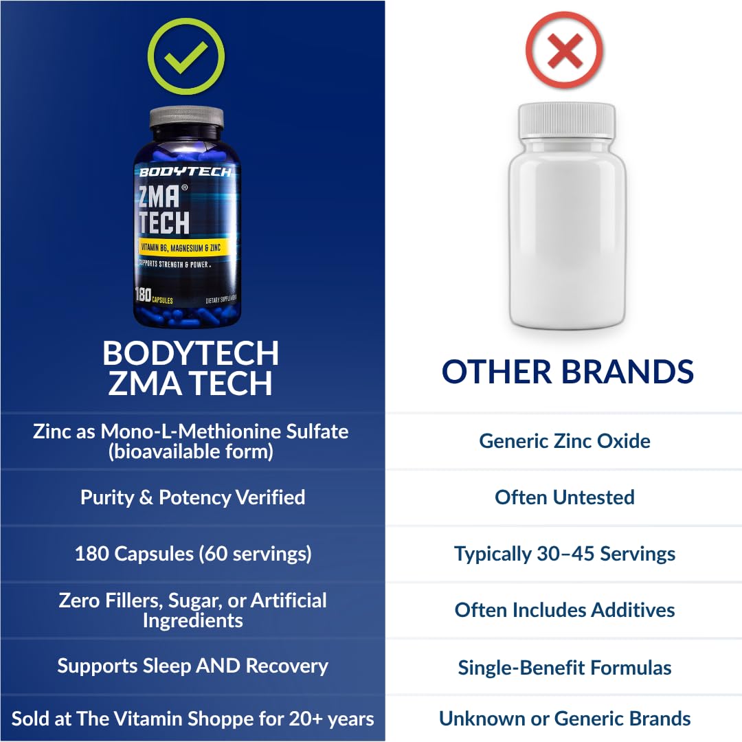 BodyTech ZMA Tech junto a almohada representando uso nocturno y apoyo a la recuperación