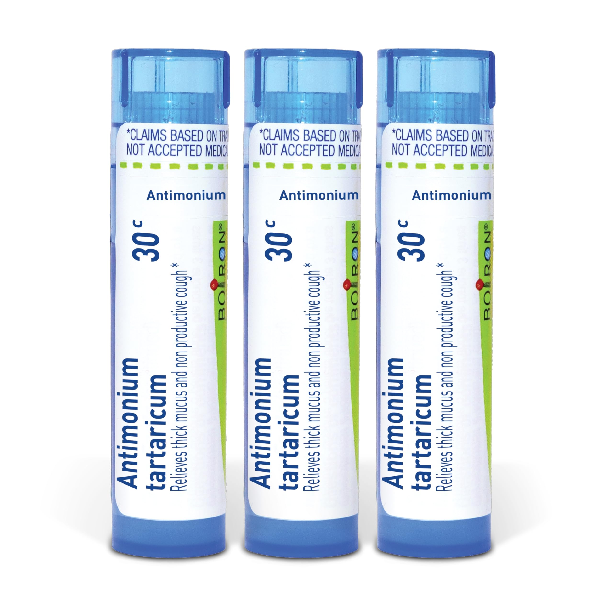 Boiron Antimonium Tartaricum frasco frontal mostrando etiqueta y beneficios