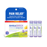Boiron Arnica frente del empaque mostrando el paquete de tres tubos y beneficios