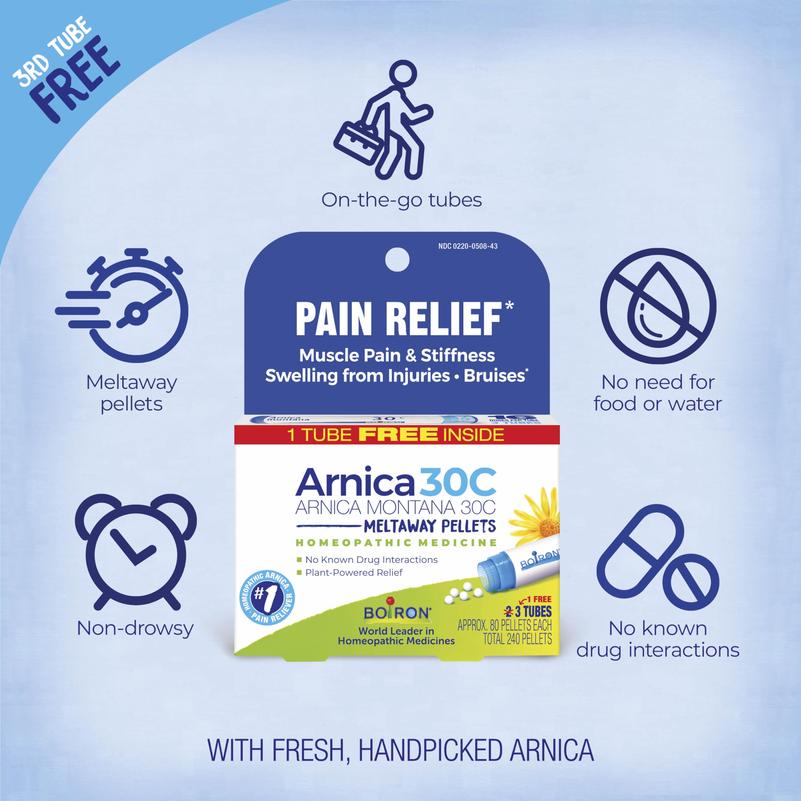 Boiron Arnica Montana detalle de la etiqueta con instrucciones y concentración 30C