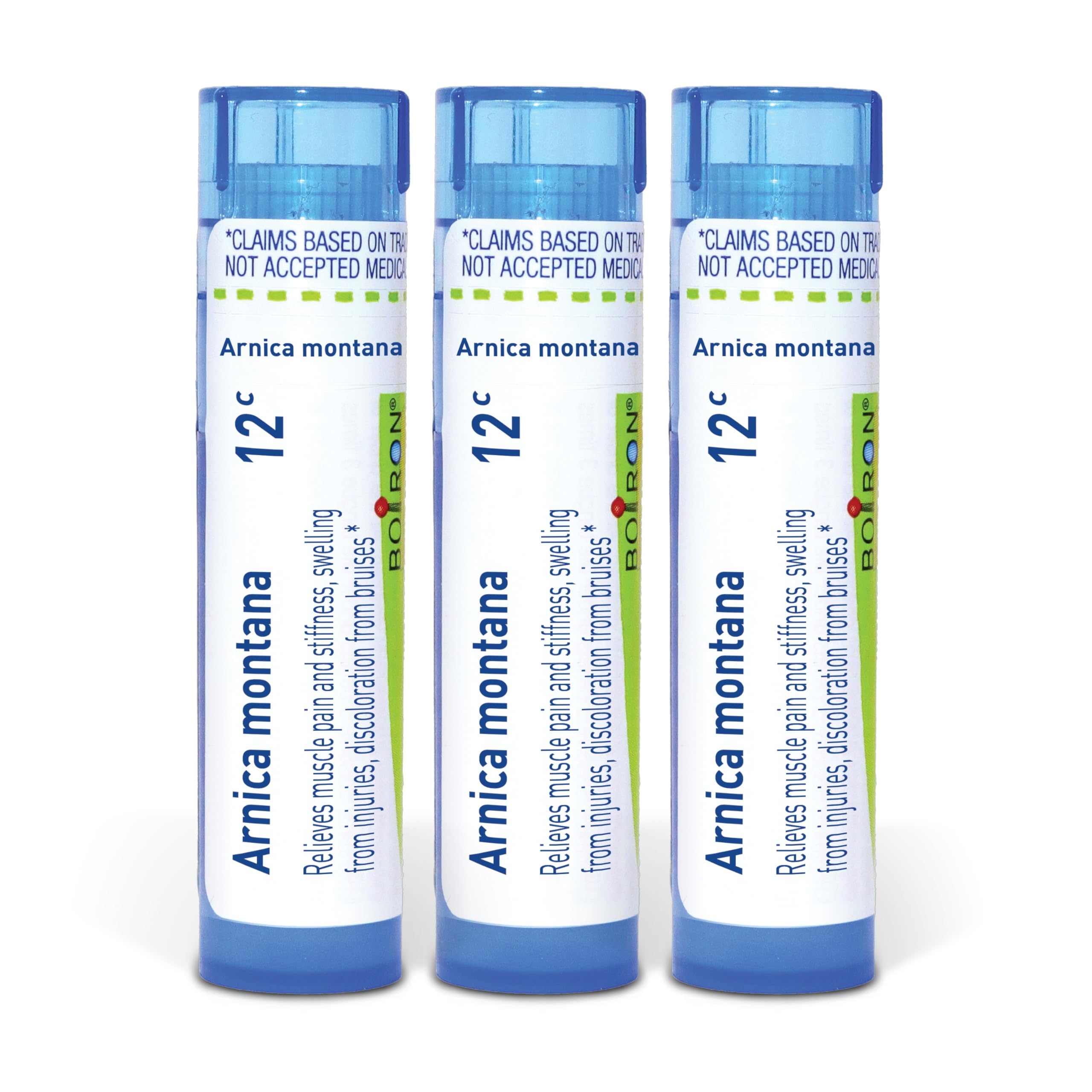 Boiron Arnica Montana frente del envase mostrando paquete y beneficio portátil