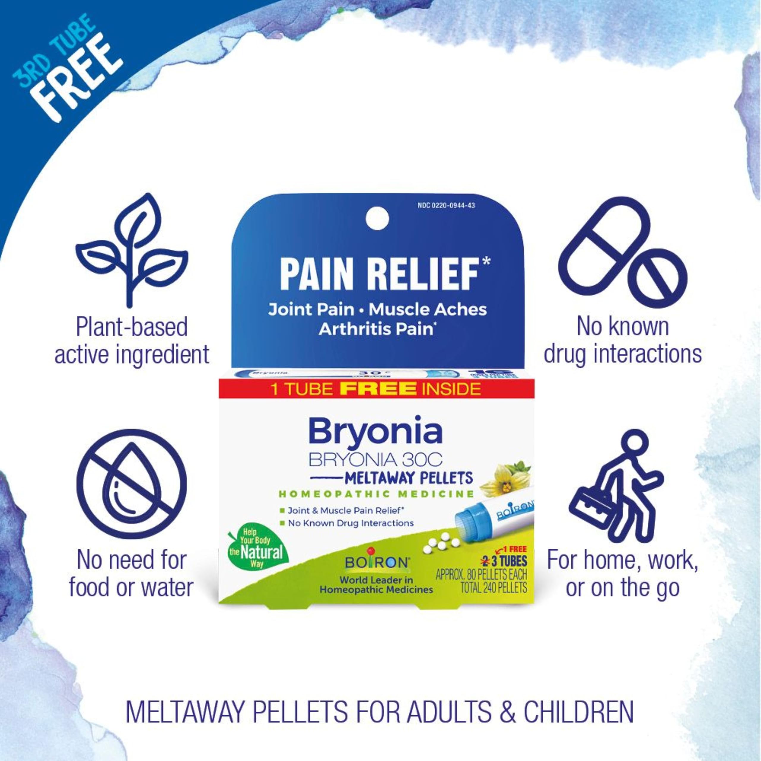 Boiron Bryonia pellets en la mano demostrando dosis práctica y discreta