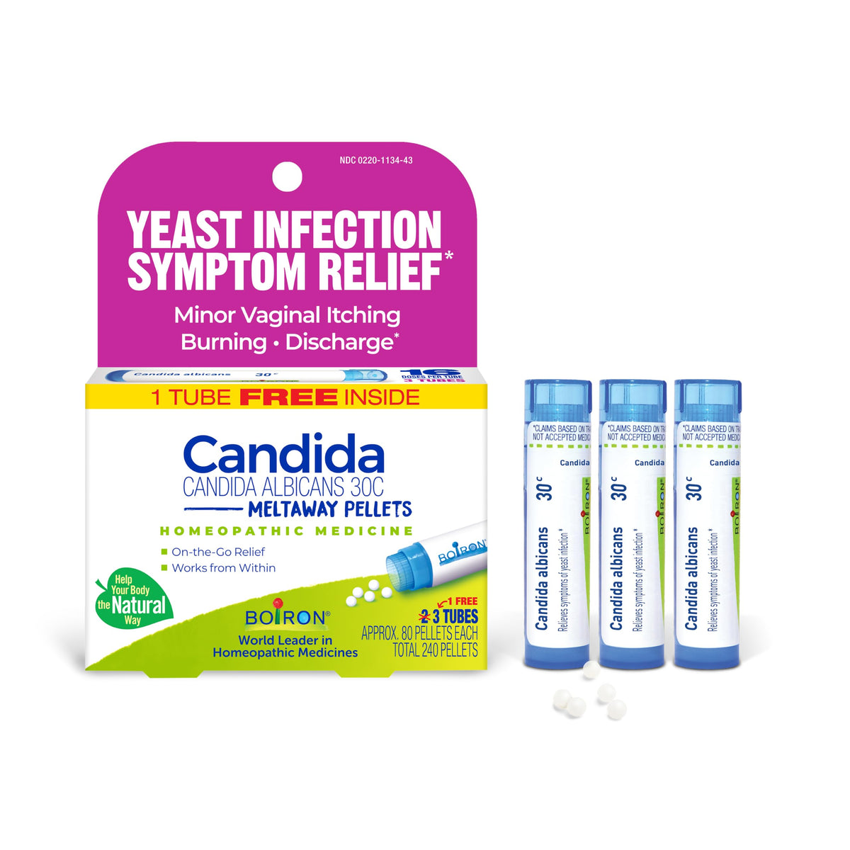 Boiron Candida 30C frente del empaque mostrando el pack y beneficios