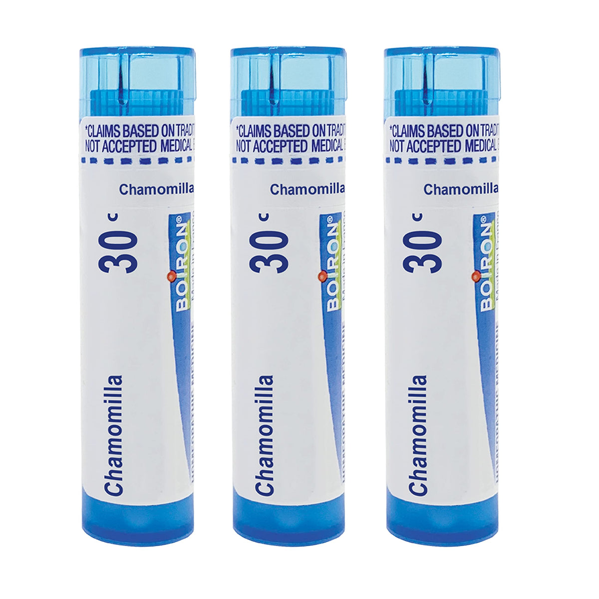 Boiron Chamomilla frente del empaque muestra conveniencia portátil