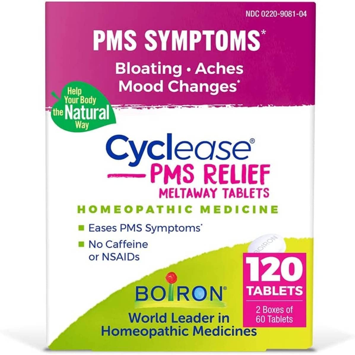 Boiron Cyclease frente del empaque mostrando la caja y beneficios rápidos