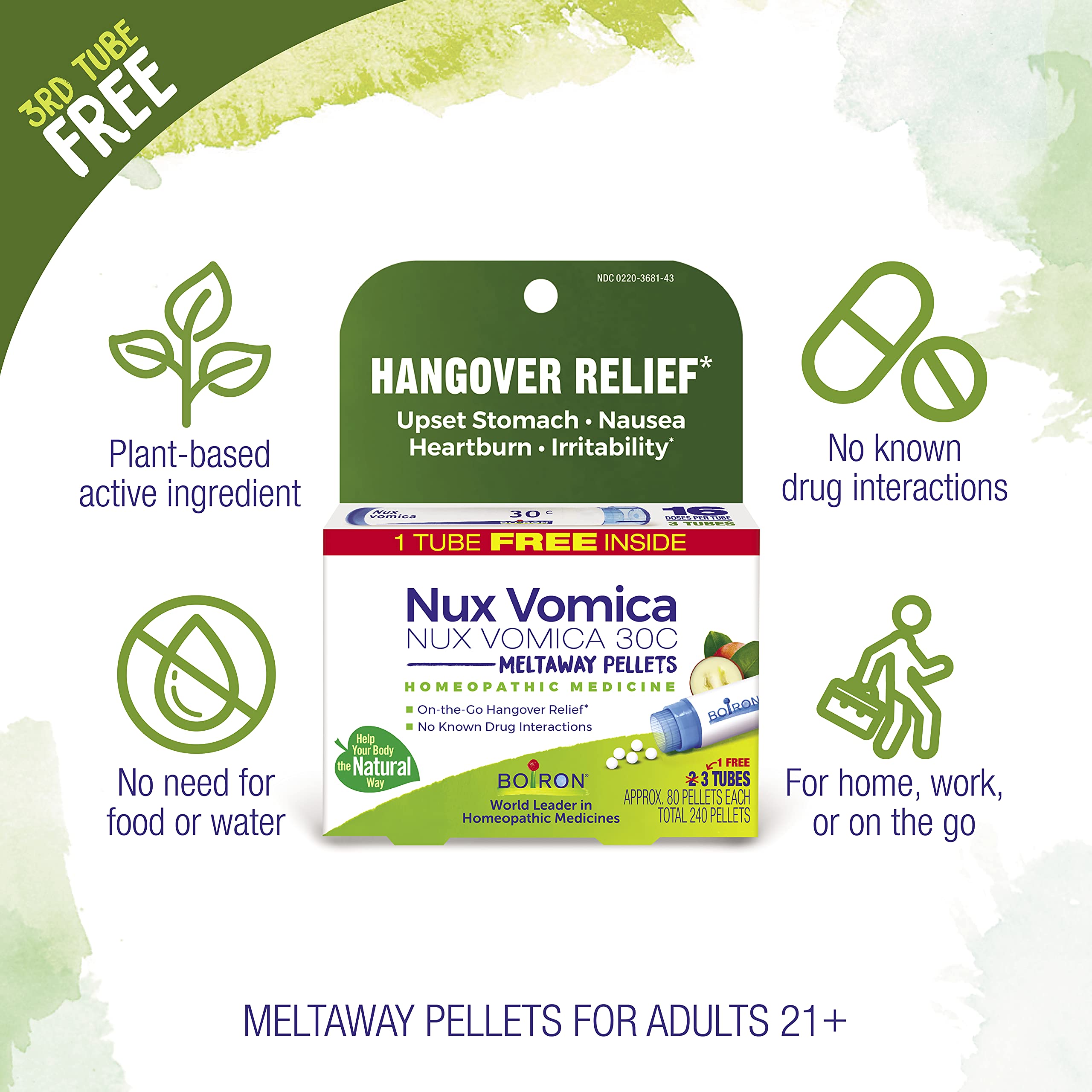 Boiron pellets de Nux Vomica, detalle de tamaño y textura