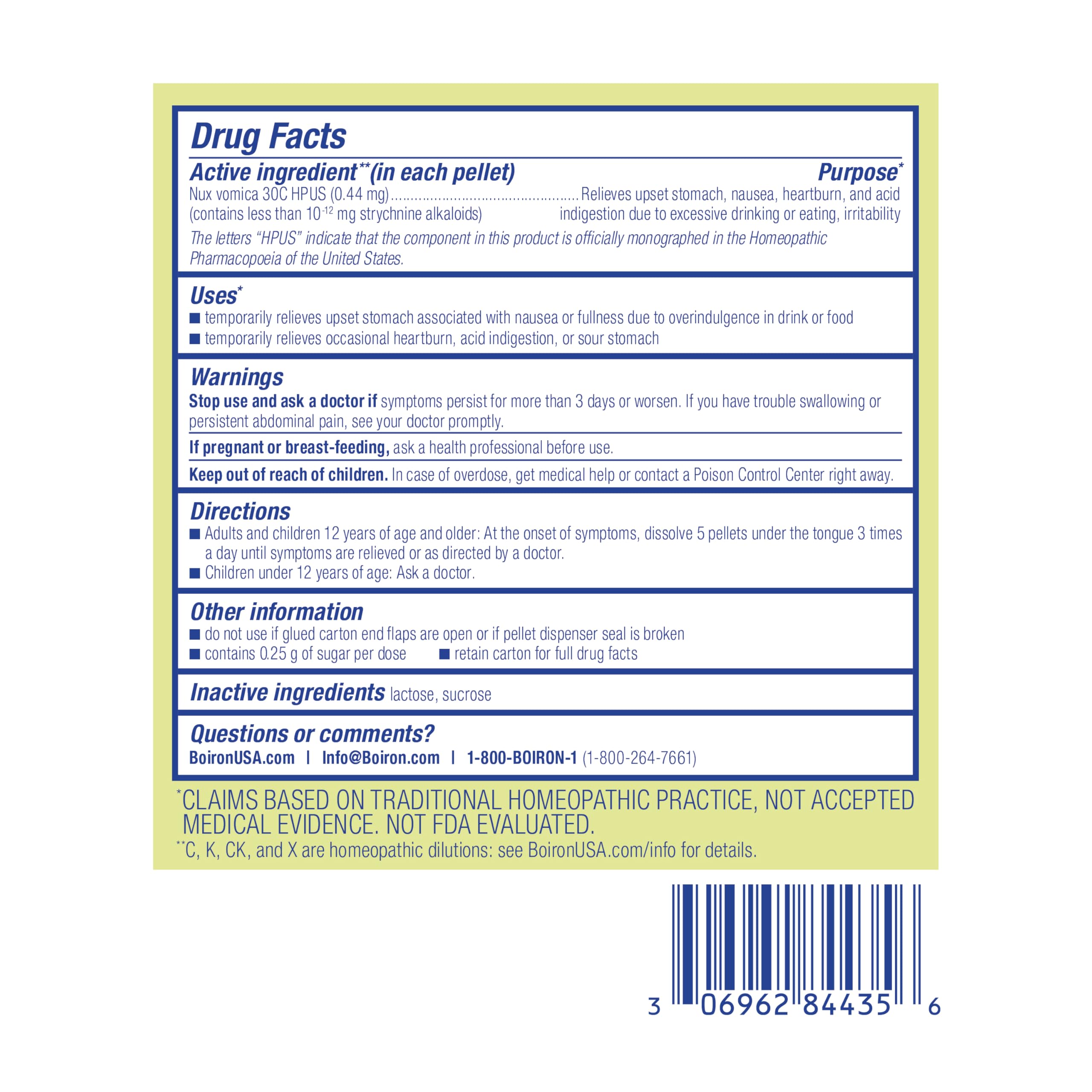Boiron Nux Vomica etiqueta legible con ingredientes y recomendaciones claras