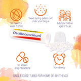 Boiron Oscilloccinum pellets en primer plano, textura fácil de disolver
