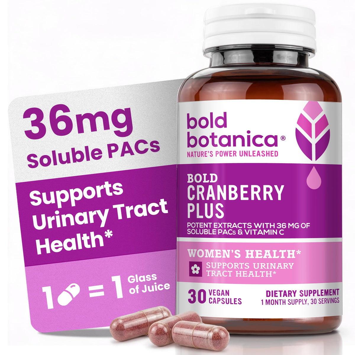 Bold Botanica envase frontal mostrando 30 cápsulas y beneficios claros