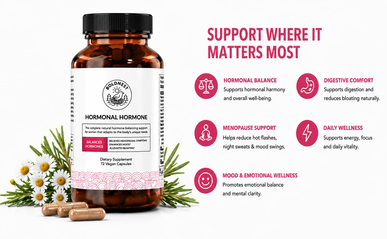 BOLDNEST producto junto a mujer en desayuno representando rutina equilibrada