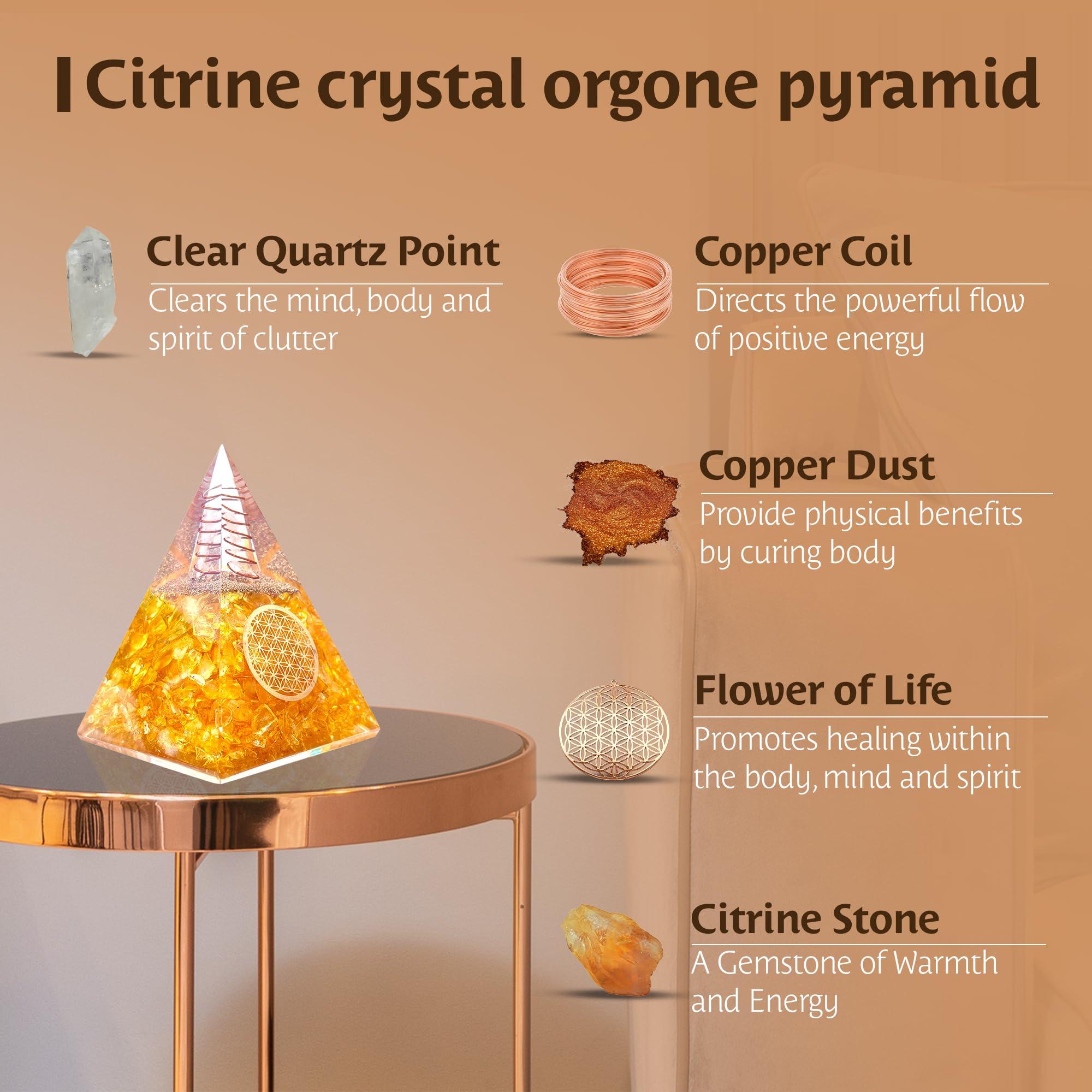 BOMBAY CRYSTALS EXPORT espiral de cobre vista interna, mejora el diseño estético