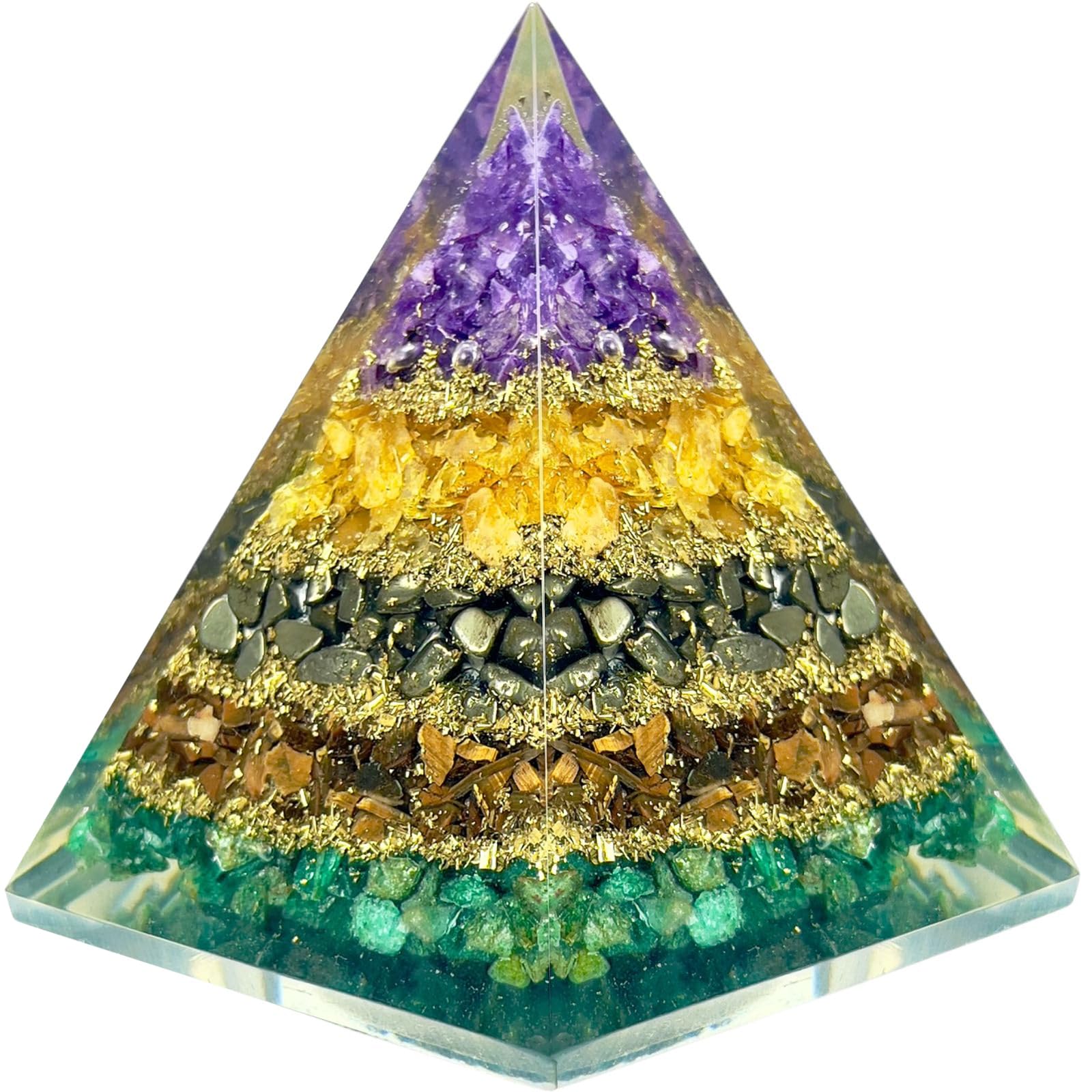 BOMBAY CRYSTALS EXPORT pirámide frontal mostrando capas de cristales y diseño para atraer abundancia
