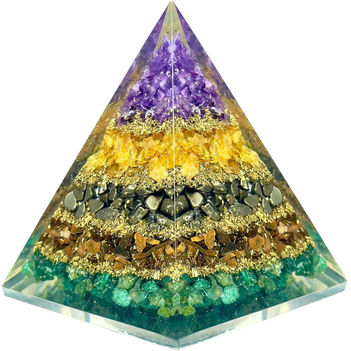 BOMBAY CRYSTALS EXPORT pirámide frontal mostrando capas de cristales y diseño para atraer abundancia