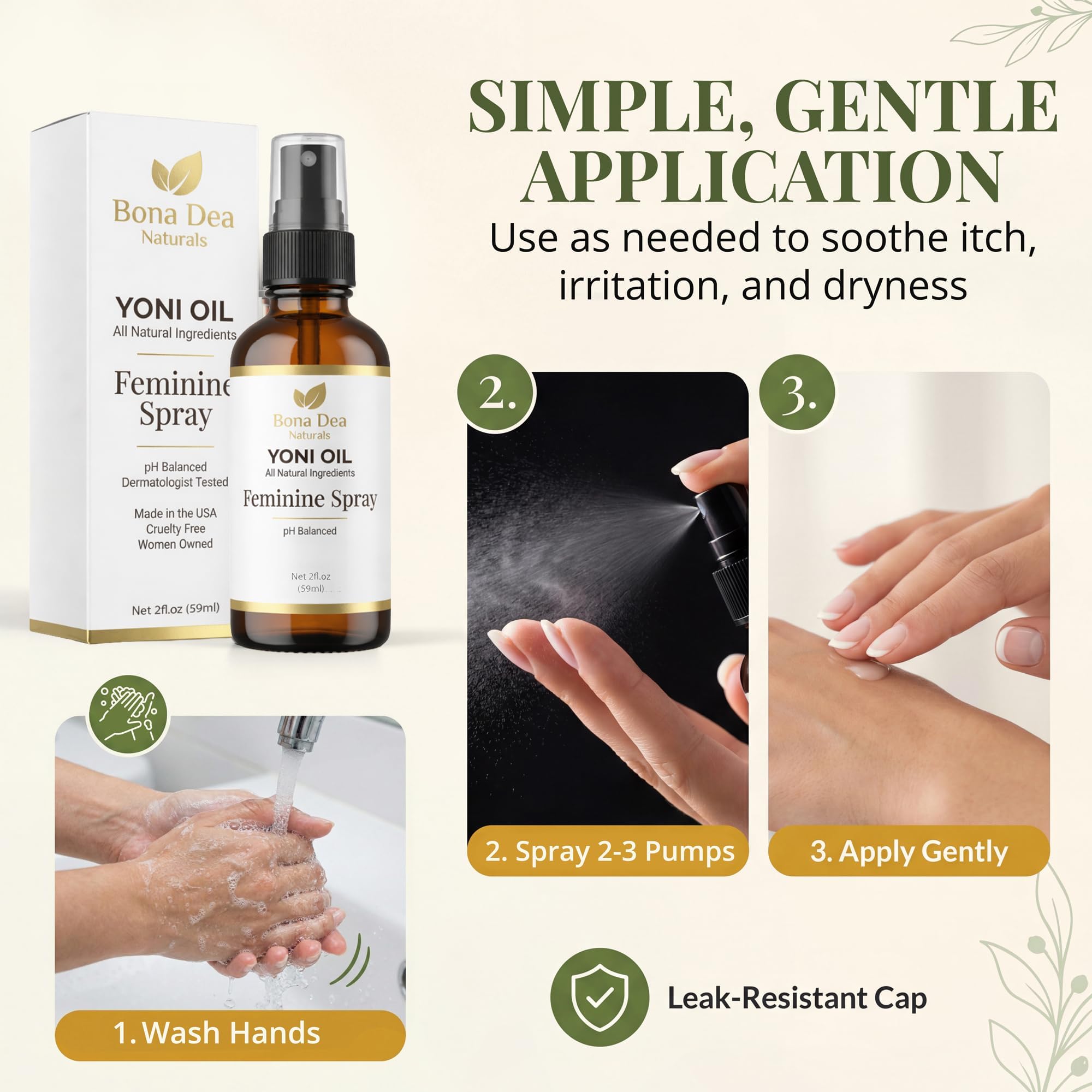 Bona Dea Naturals comparación de tamaño 2 oz ideal para llevar
