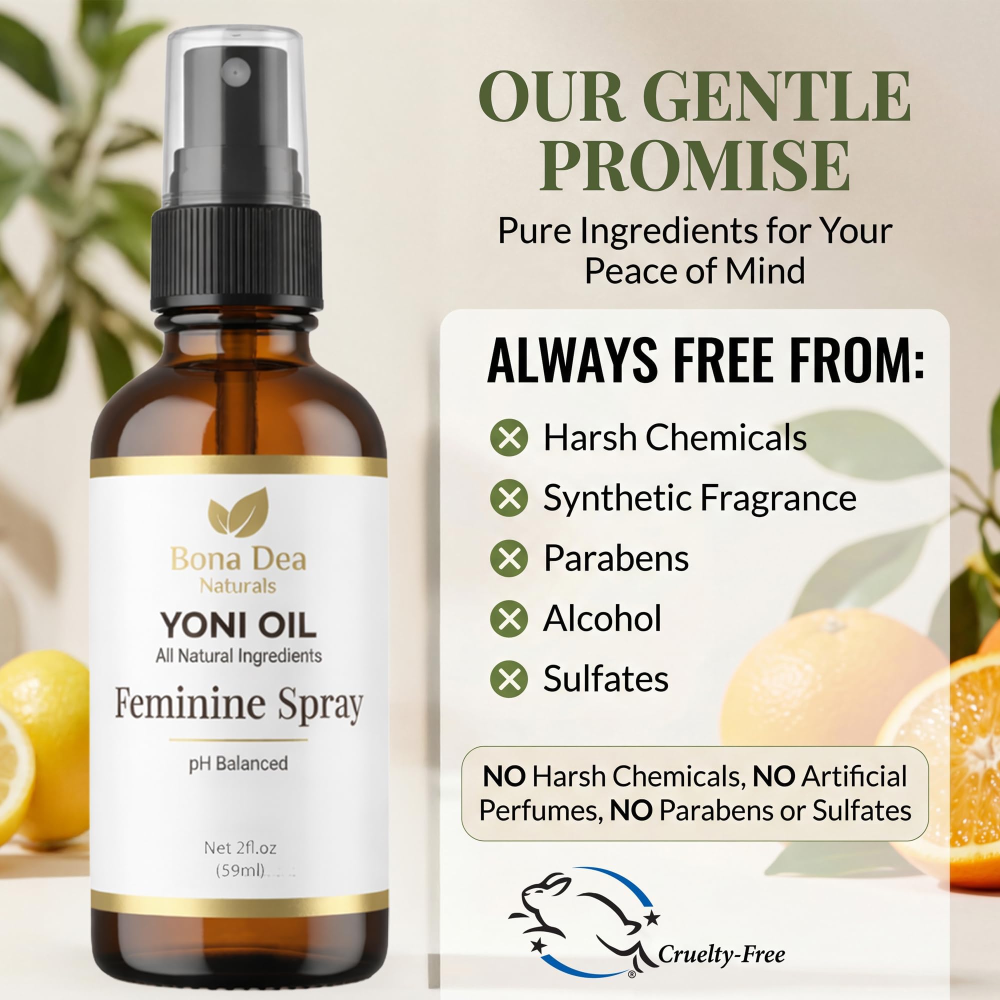 Bona Dea Naturals etiqueta con ingredientes botánicos y beneficios claros