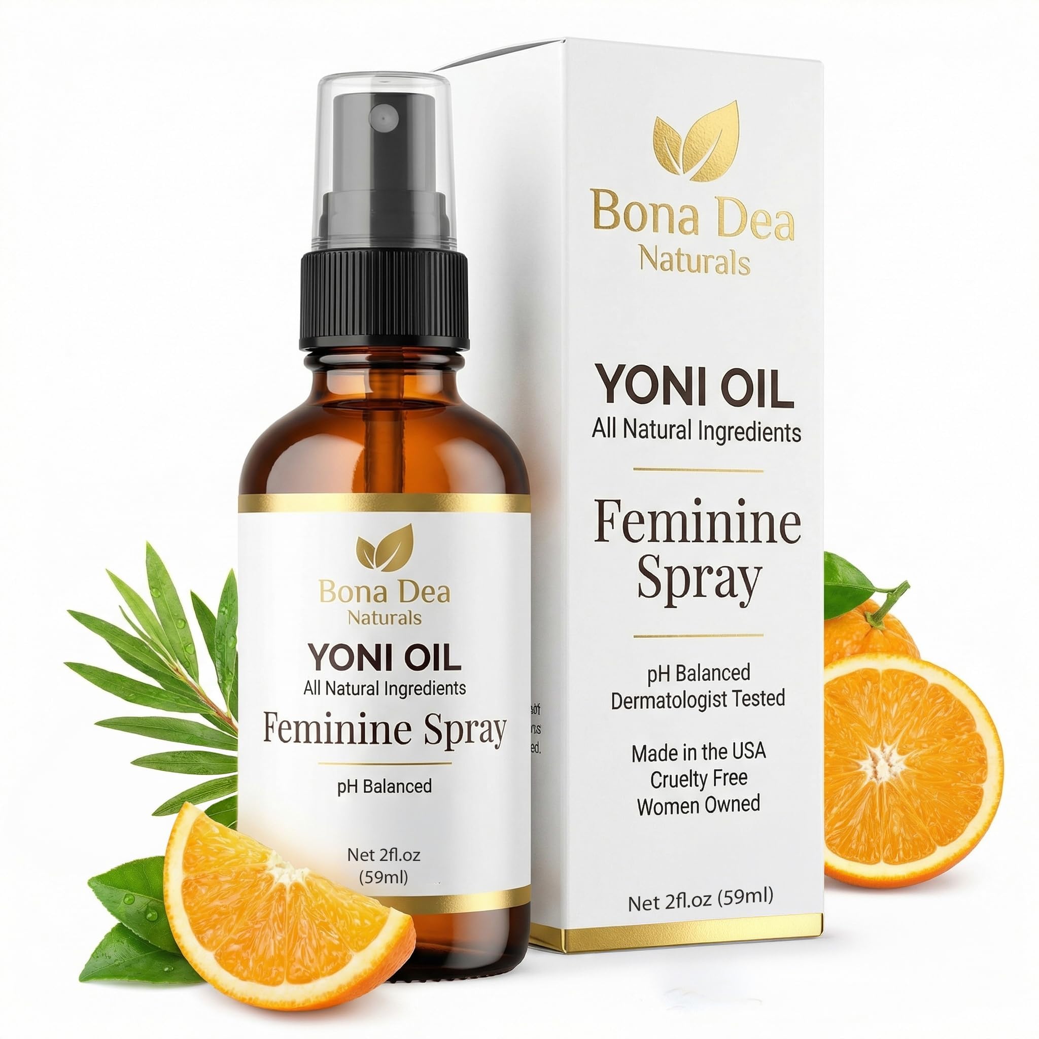 Bona Dea Naturals envase frontal mostrando diseño y tamaño portátil