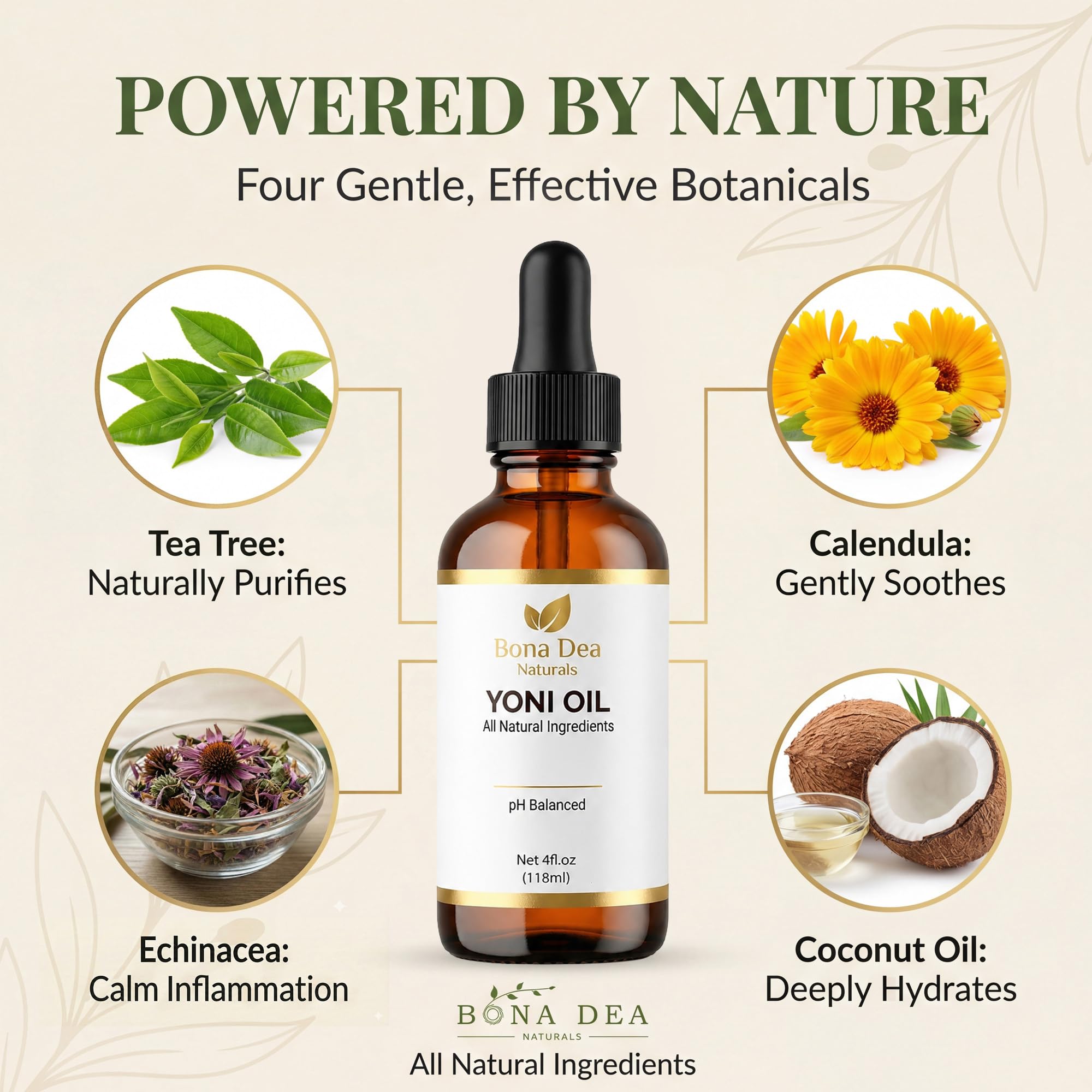 Bona Dea Naturals demostración de aplicación con gotero en mano