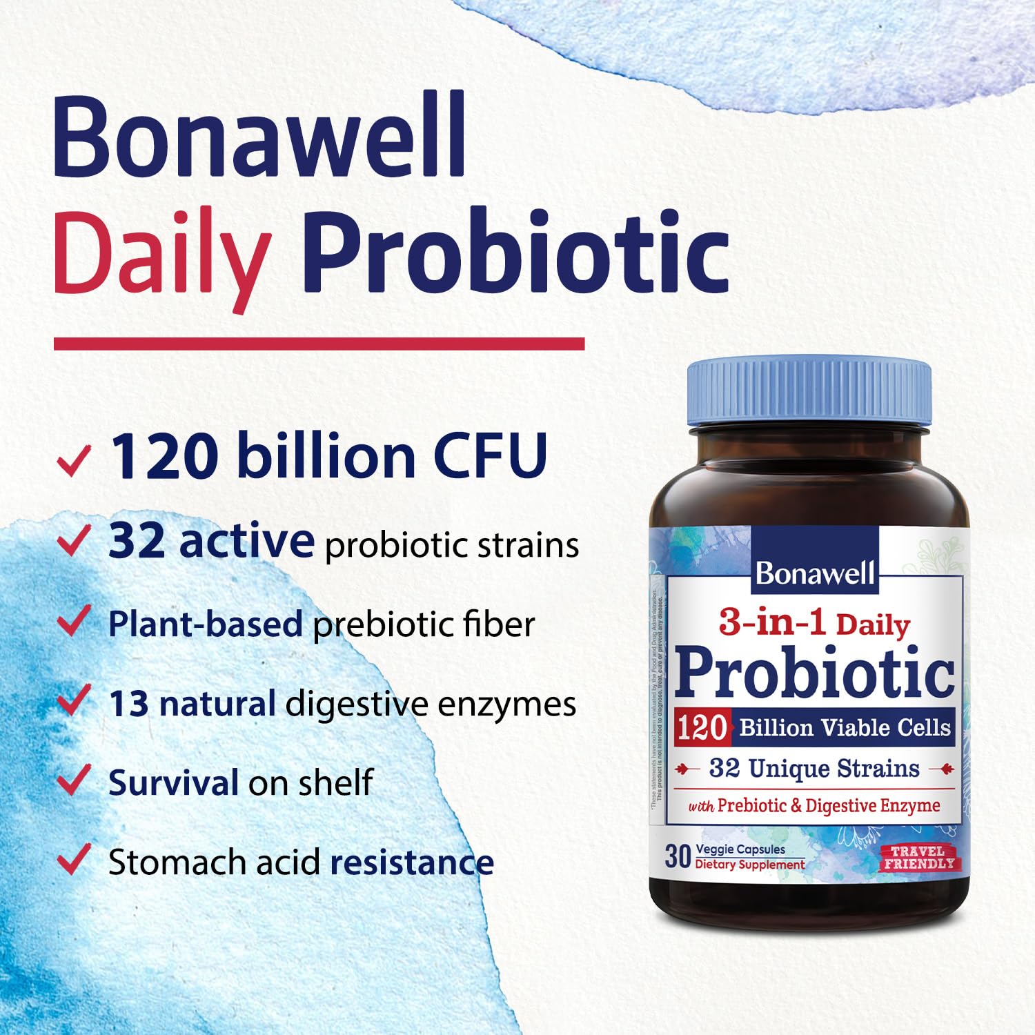 Bonawell polvo y probióticos en mano que ilustra textura estable
