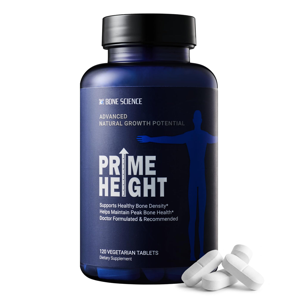 BONE SCIENCE bote frontal mostrando Primeheight y claridad del producto