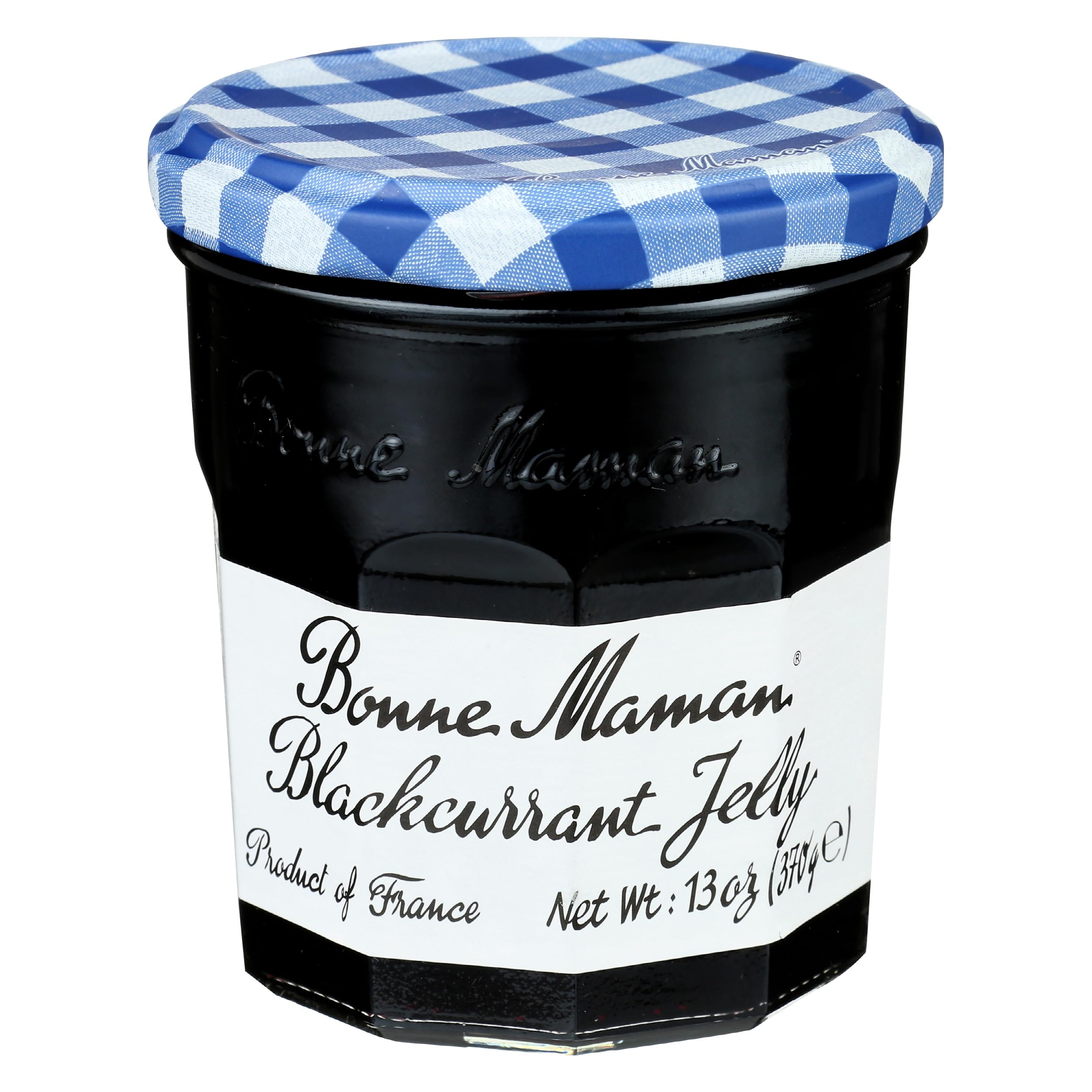 Bonne Maman frasco frontal de mermelada de grosella negra, envase claro y apetitoso