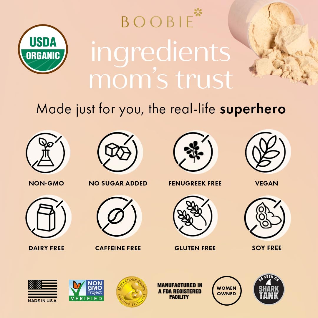 Boobie Brands madre con bebé disfrutando batido nutritivo