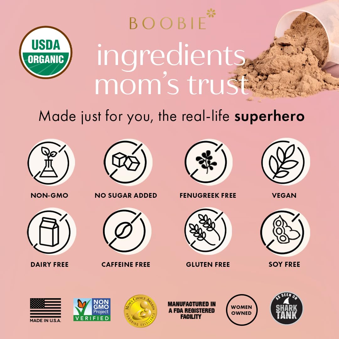 Boobie Brands envase en mano para comparar tamaño real y porciones por tarro