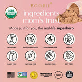 Boobie Brands envase en mano para comparar tamaño real y porciones por tarro