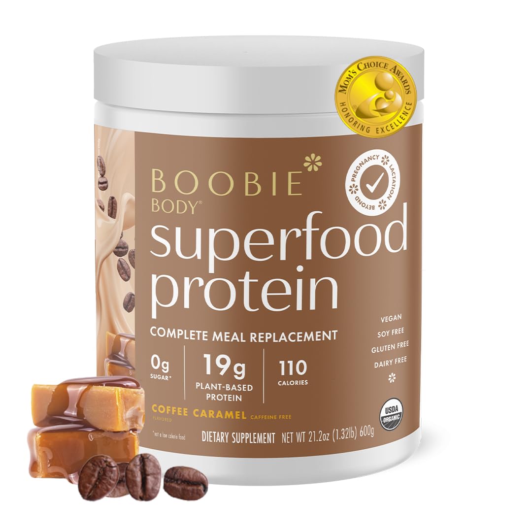 Boobie Brands envase frontal del batido café caramelo, práctico para mamás ocupadas