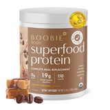 Boobie Brands envase frontal del batido café caramelo, práctico para mamás ocupadas