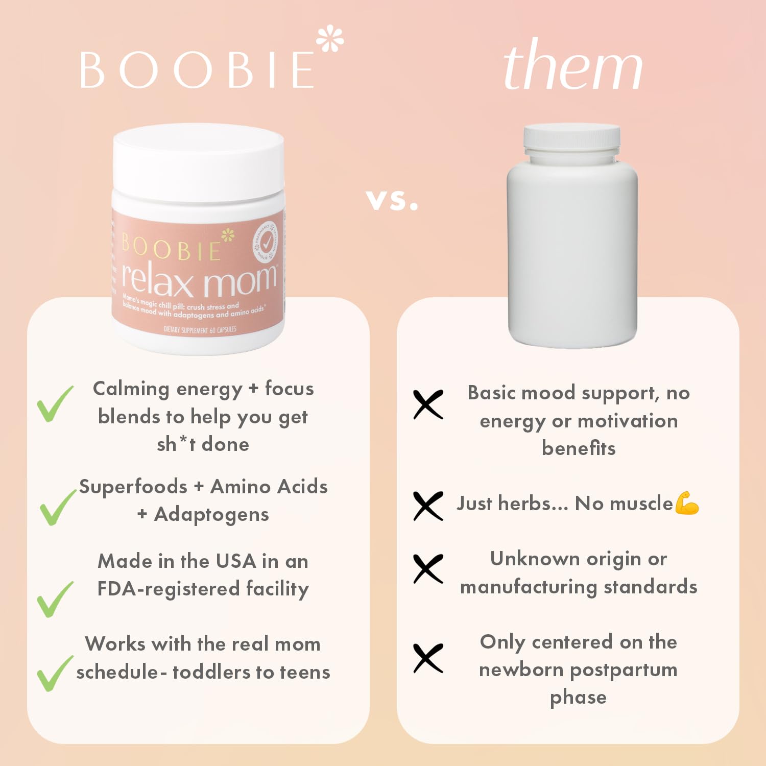 Boobie Brands etiqueta en primer plano con ingredientes y beneficios claros