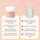 Boobie Brands etiqueta en primer plano con ingredientes y beneficios claros