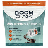 BOOM Chaga frente del empaque mostrando sobres y beneficios prácticos