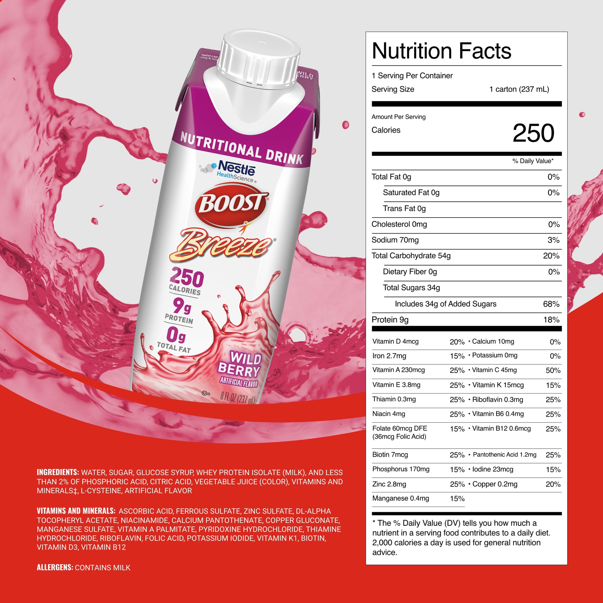 BOOST Breeze envase individual Wild Berry listo para beber, práctico