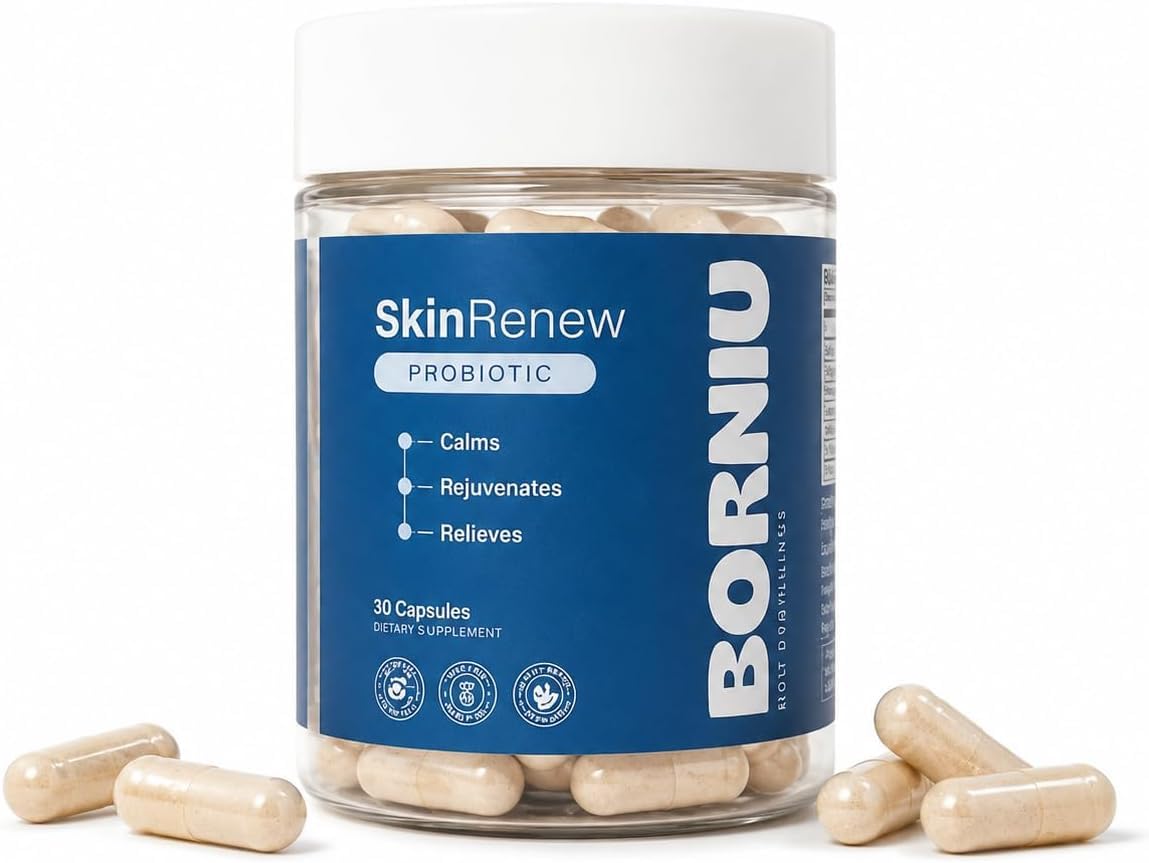 BORNIU frasco frontal mostrando etiqueta clara y beneficio de microbioma