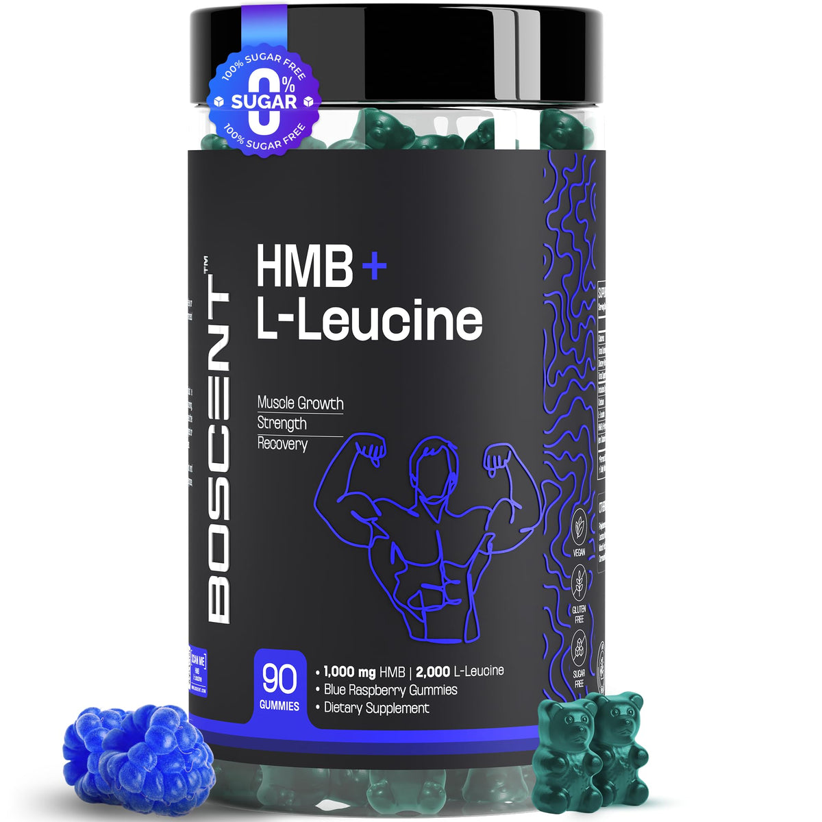 BOSCENT envase frontal con gominolas arándano azul muestra dosis y beneficios